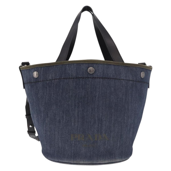 PRADA Hand Bag Denim 2way Navy Silver Auth ep14719A