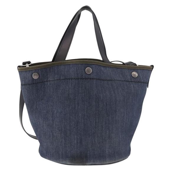 PRADA Hand Bag Denim 2way Navy Silver Auth ep14719A
