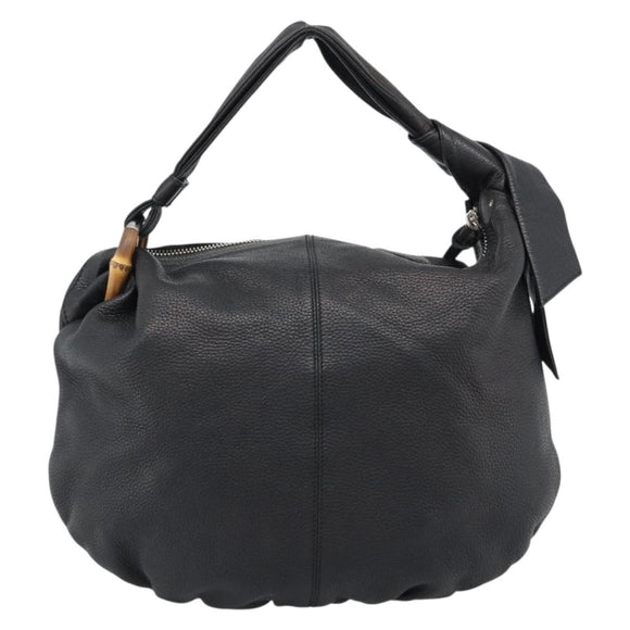 GUCCI Bamboo Shoulder Bag Leather Black Silver 232930 Auth ep14724