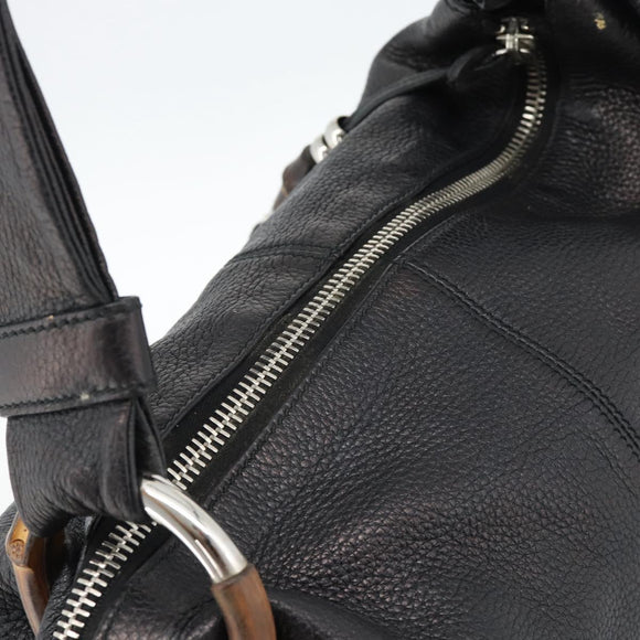 GUCCI Bamboo Shoulder Bag Leather Black Silver 232930 Auth ep14724