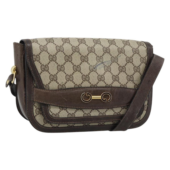 GUCCI GG Supreme Shoulder Bag PVC Beige Gold Auth ep14725