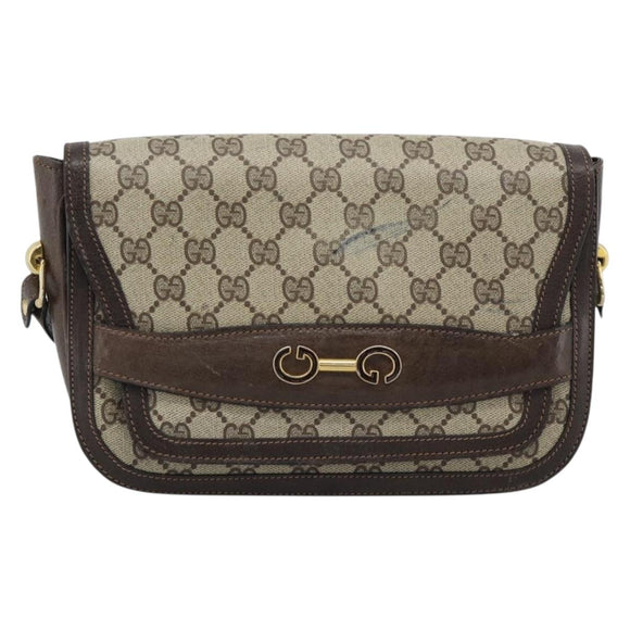 GUCCI GG Supreme Shoulder Bag PVC Beige Gold Auth ep14725