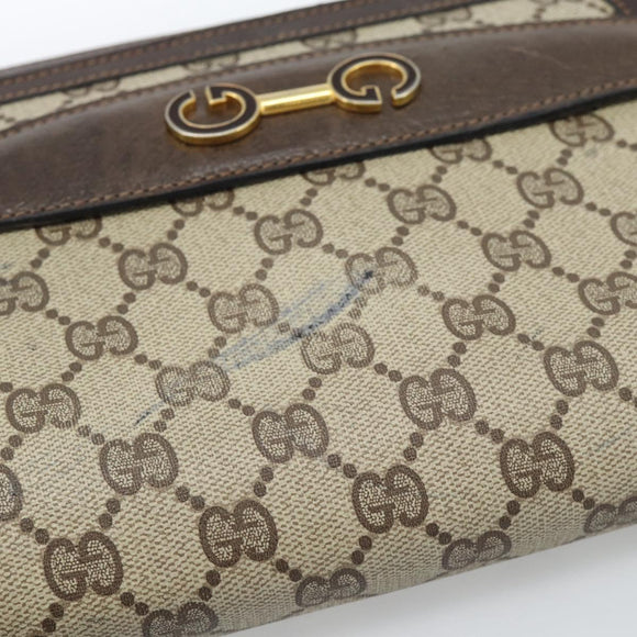 GUCCI GG Supreme Shoulder Bag PVC Beige Gold Auth ep14725