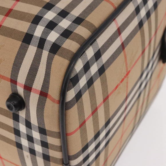 Burberrys Nova Check Boston Bag Canvas Beige Gold Auth ep14727