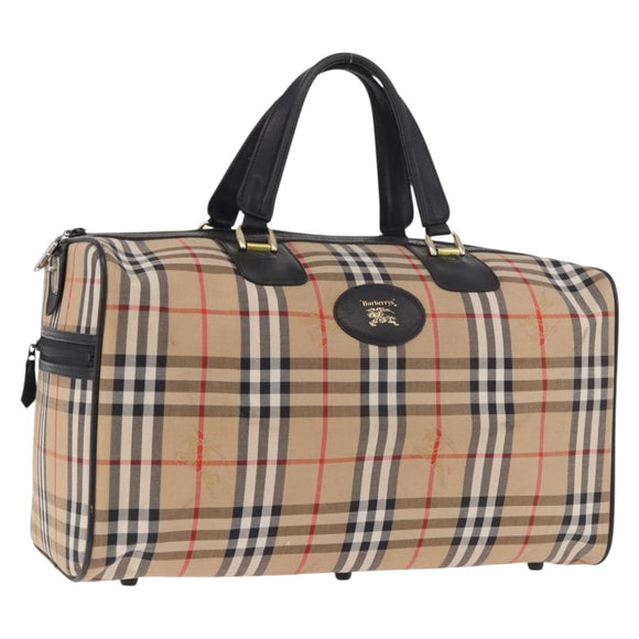 Burberrys Nova Check Boston Bag Canvas Beige Gold Auth ep14727