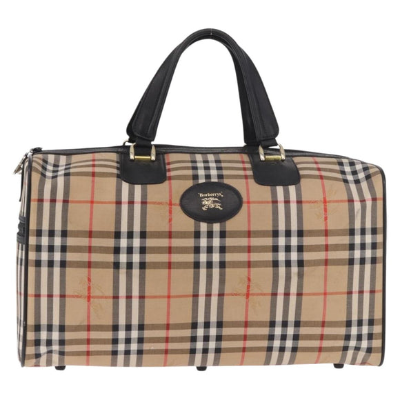 Burberrys Nova Check Boston Bag Canvas Beige Gold Auth ep14727