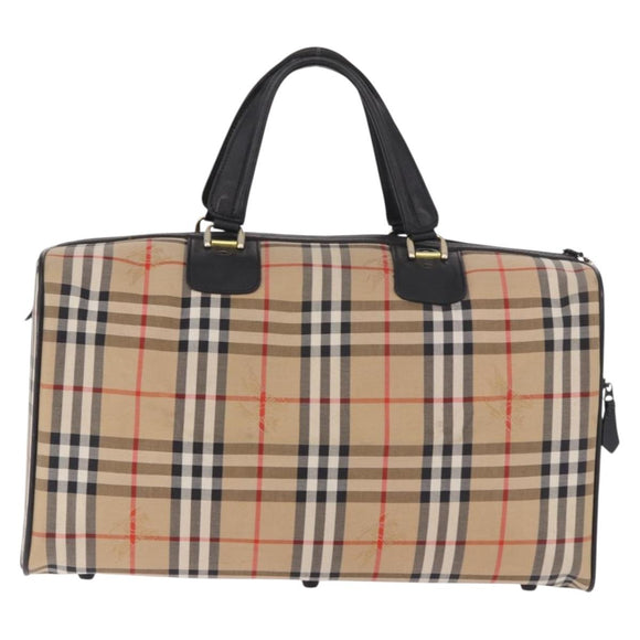 Burberrys Nova Check Boston Bag Canvas Beige Gold Auth ep14727