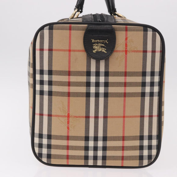 Burberrys Nova Check Boston Bag Canvas Beige Gold Auth ep14727