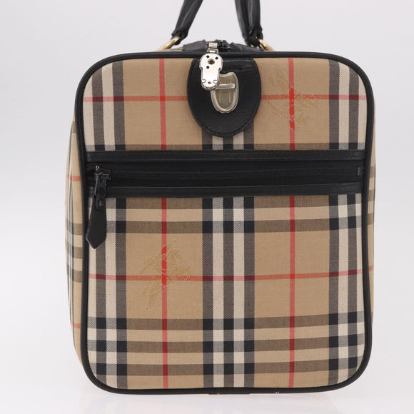 Burberrys Nova Check Boston Bag Canvas Beige Gold Auth ep14727