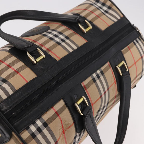 Burberrys Nova Check Boston Bag Canvas Beige Gold Auth ep14727