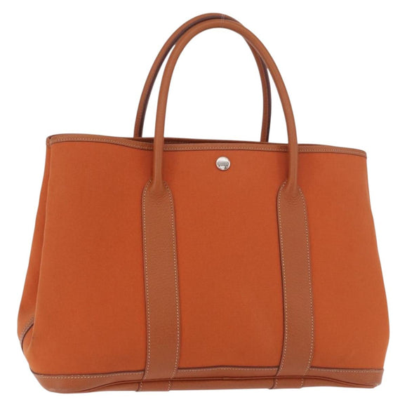 HERMES Garden Party MM Tote Bag Canvas Orange Silver Auth ep14731SAV