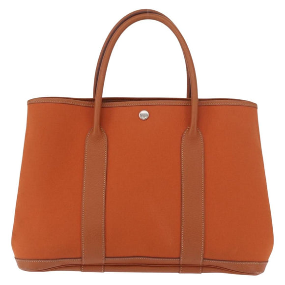 HERMES Garden Party MM Tote Bag Canvas Orange Silver Auth ep14731SAV