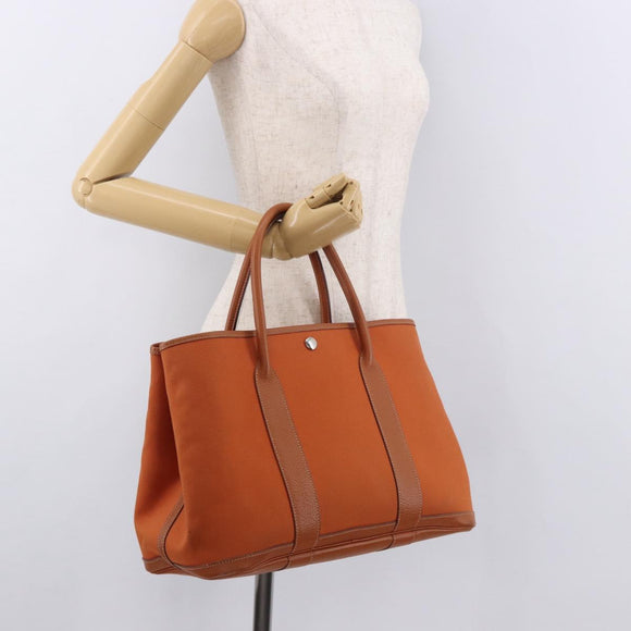 HERMES Garden Party MM Tote Bag Canvas Orange Silver Auth ep14731SAV