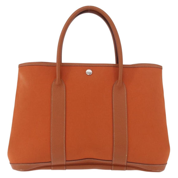 HERMES Garden Party MM Tote Bag Canvas Orange Silver Auth ep14731SAV