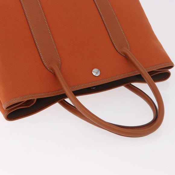 HERMES Garden Party MM Tote Bag Canvas Orange Silver Auth ep14731SAV