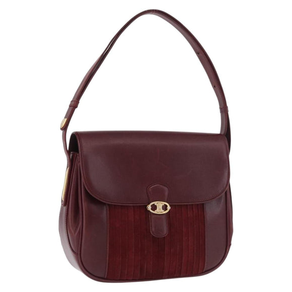 CELINE Shoulder Bag Leather Bordeaux Gold Auth ep14734