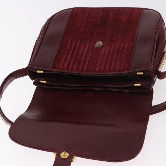 CELINE Shoulder Bag Leather Bordeaux Gold Auth ep14734