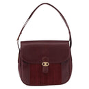 CELINE Shoulder Bag Leather Bordeaux Gold Auth ep14734-2