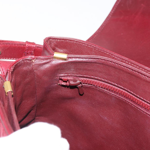 CELINE Shoulder Bag Leather Bordeaux Gold Auth ep14734