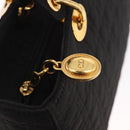Christian Dior Lady Dior Canage Hand Bag Canvas 2way Black Gold Auth ep14735-10