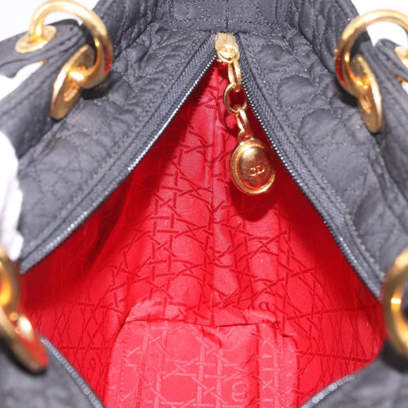 Christian Dior Lady Dior Canage Hand Bag Canvas 2way Black Gold Auth ep14735