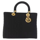 Christian Dior Lady Dior Canage Hand Bag Canvas 2way Black Gold Auth ep14735-13
