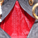 Christian Dior Lady Dior Canage Hand Bag Canvas 2way Black Gold Auth ep14735-21
