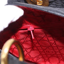 Christian Dior Lady Dior Canage Hand Bag Canvas 2way Black Gold Auth ep14735-22