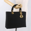 Christian Dior Lady Dior Canage Hand Bag Canvas 2way Black Gold Auth ep14735-24
