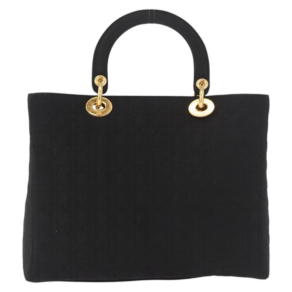 Christian Dior Lady Dior Canage Hand Bag Canvas 2way Black Gold Auth ep14735