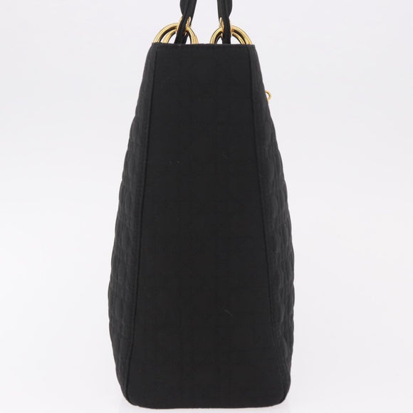 Christian Dior Lady Dior Canage Hand Bag Canvas 2way Black Gold Auth ep14735