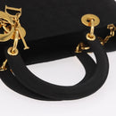 Christian Dior Lady Dior Canage Hand Bag Canvas 2way Black Gold Auth ep14735-7