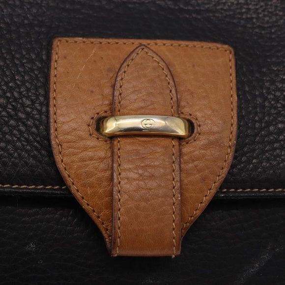 GUCCI Shoulder Bag Leather Black Gold Auth ep14739