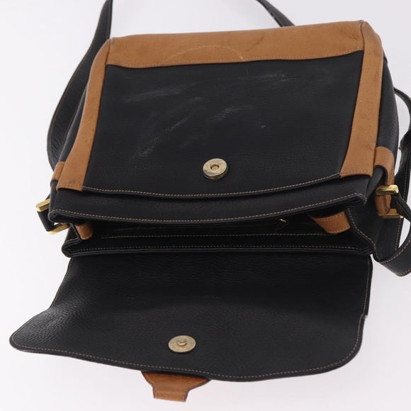 GUCCI Shoulder Bag Leather Black Gold Auth ep14739