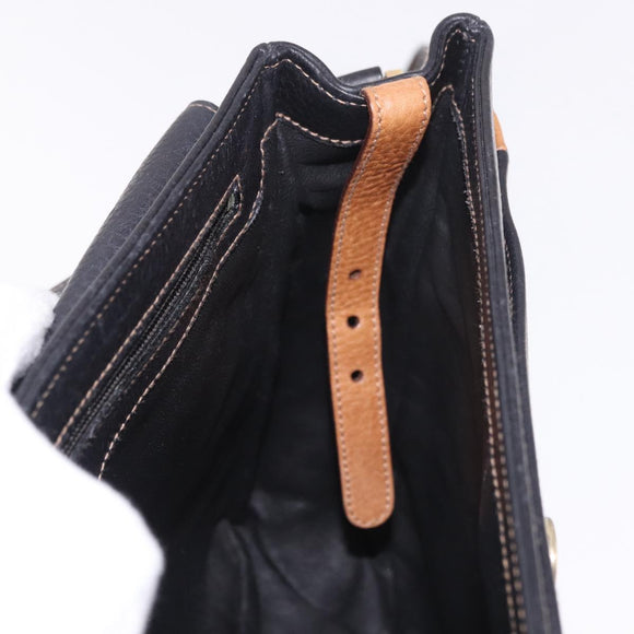 GUCCI Shoulder Bag Leather Black Gold Auth ep14739