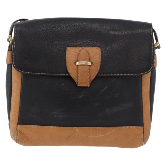 GUCCI Shoulder Bag Leather Black Gold Auth ep14739