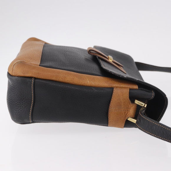 GUCCI Shoulder Bag Leather Black Gold Auth ep14739