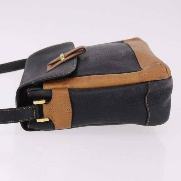 GUCCI Shoulder Bag Leather Black Gold Auth ep14739