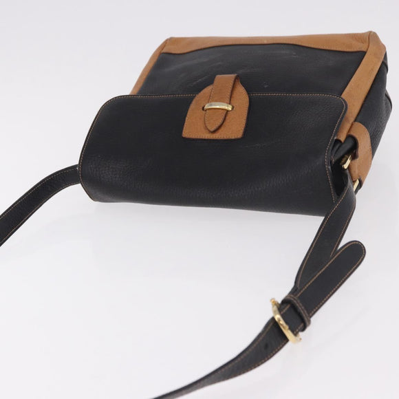 GUCCI Shoulder Bag Leather Black Gold Auth ep14739