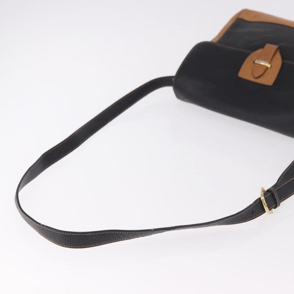 GUCCI Shoulder Bag Leather Black Gold Auth ep14739