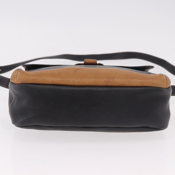 GUCCI Shoulder Bag Leather Black Gold Auth ep14739