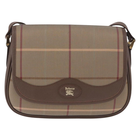 Burberrys Nova Check Shoulder Bag Canvas Gold Beige Auth ep14743