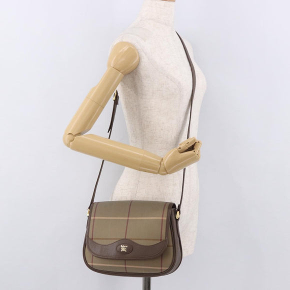 Burberrys Nova Check Shoulder Bag Canvas Gold Beige Auth ep14743