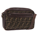 FENDI Zucca Canvas Shoulder Bag Black Brown Auth ep14748-1