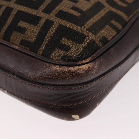 FENDI Zucca Canvas Shoulder Bag Black Brown Auth ep14748