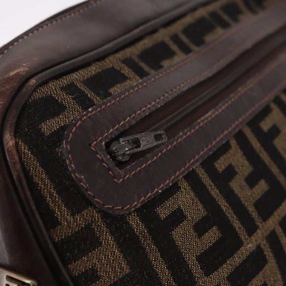 FENDI Zucca Canvas Shoulder Bag Black Brown Auth ep14748