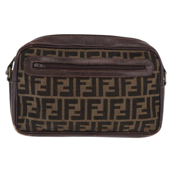 FENDI Zucca Canvas Shoulder Bag Black Brown Auth ep14748