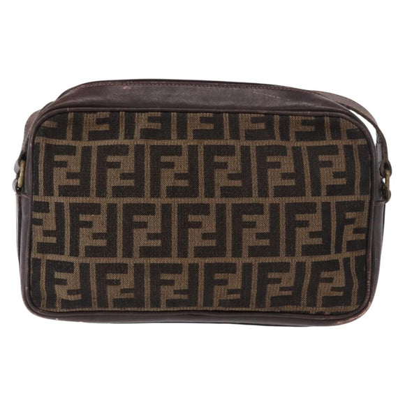 FENDI Zucca Canvas Shoulder Bag Black Brown Auth ep14748