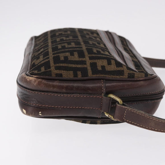 FENDI Zucca Canvas Shoulder Bag Black Brown Auth ep14748