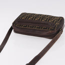 FENDI Zucca Canvas Shoulder Bag Black Brown Auth ep14748-6